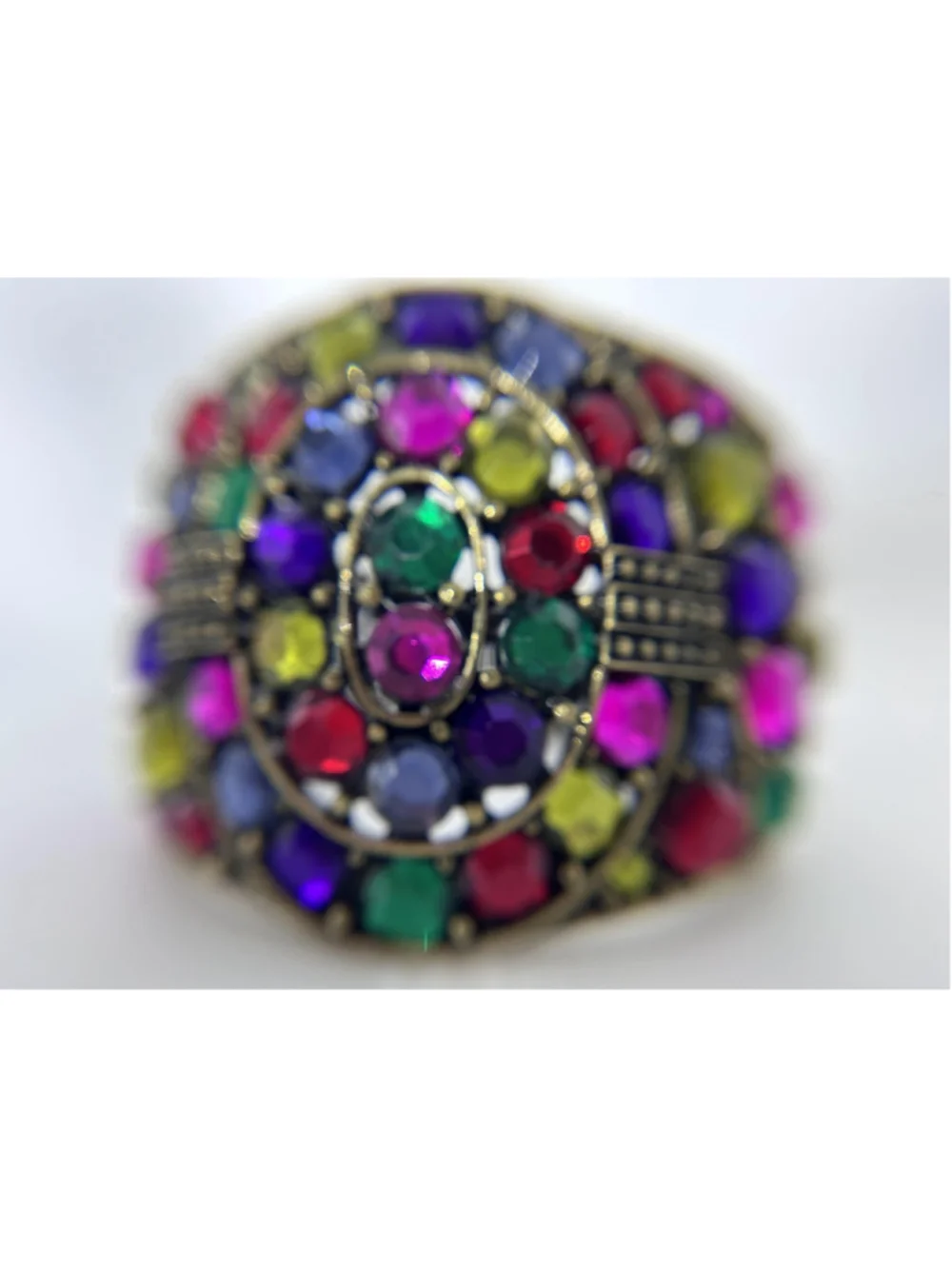 Bracelet Bronze Tone Multicolor Cuff Bohemian Rhinestone Glass Push Lock
